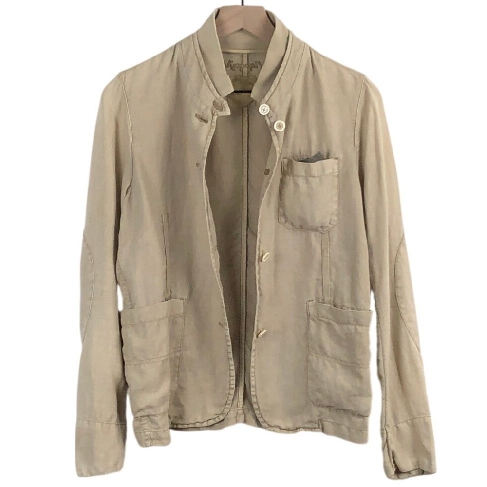 NAPAPIJRI Geographic 100% Linen Utility Jacket Women's M Tan Button Khaki Size M